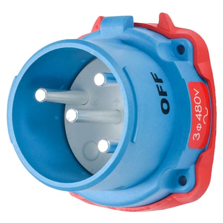 Meltric Watertight Pin & Sleeve Inlet, 30 A, 480V AC, Three Phase, 3 Pole, Blue, NEMA 4X 31-18243-K04-A155-4X